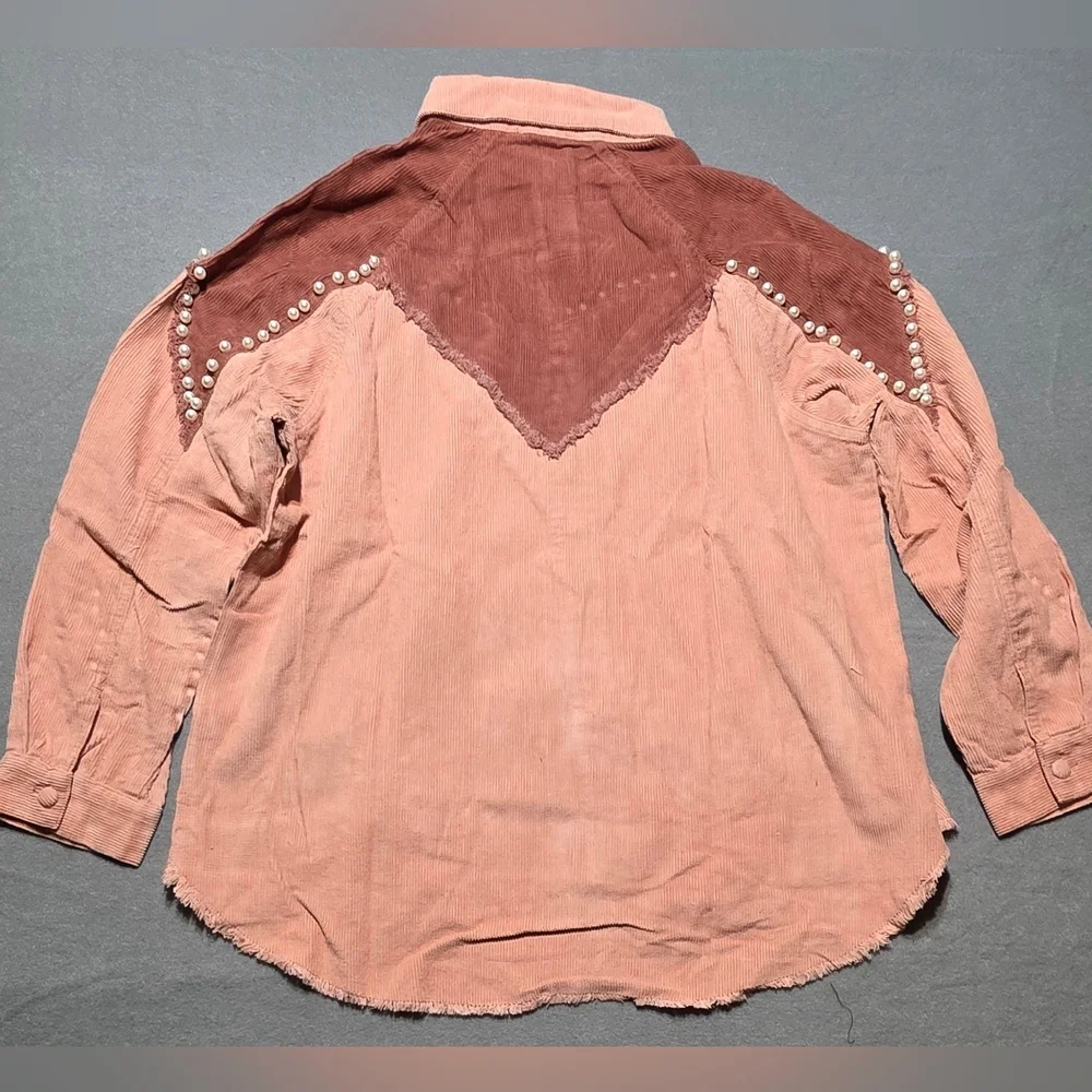 Fantastic Fawn New In Poly Bag Pink Pearl Corduroy Jacket Large Oversized PTP 26 - Picture 3 of 6